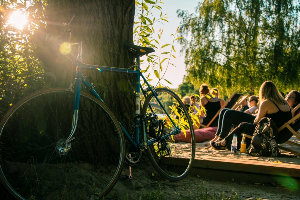 Bicycle, friends hanging out at the beginning of summer