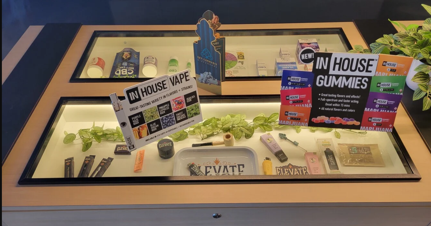 products on the counter at a Key Cannabis dispensary